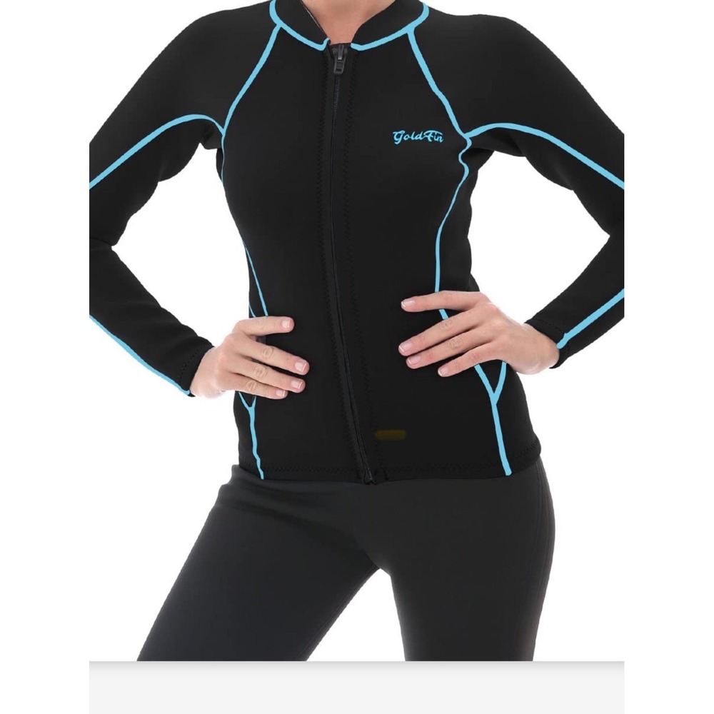 GoldFin Wetsuit Top Women XL Black 2mm Neoprene Front Zip Long Sleeve Jacket